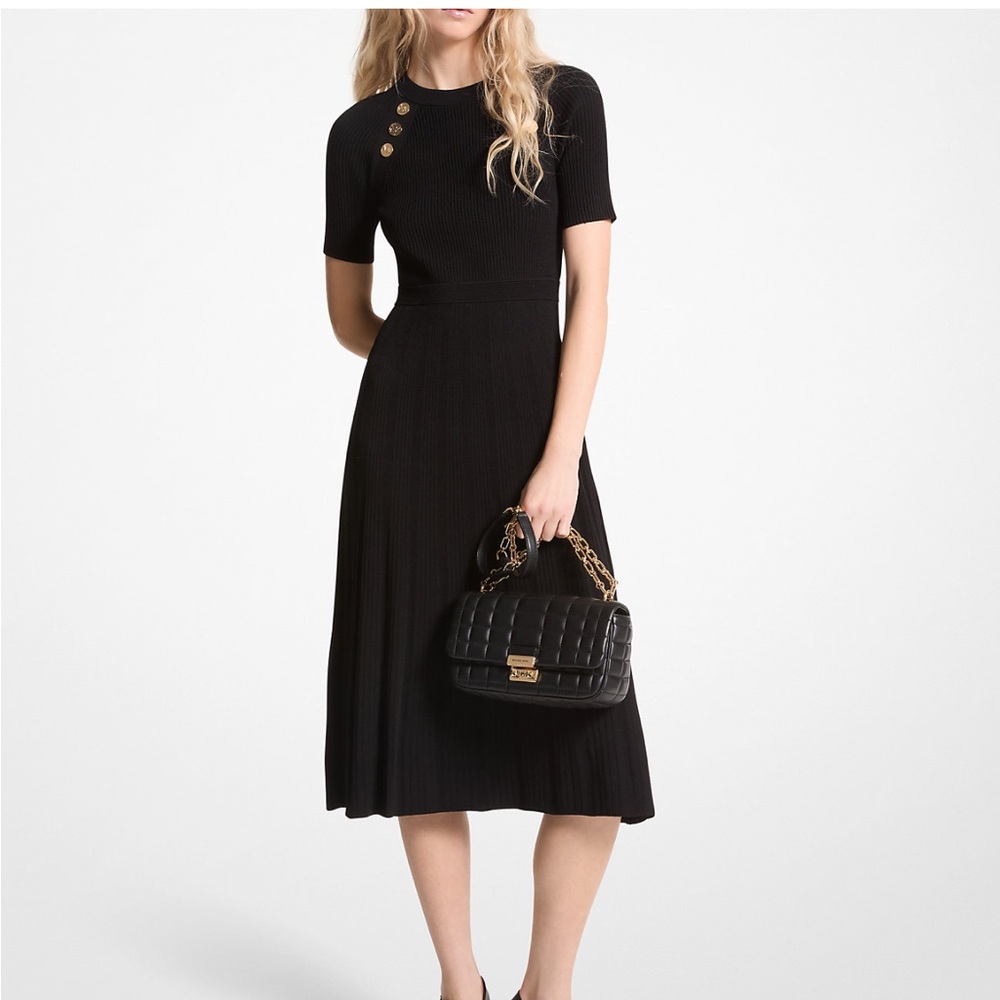 Michael Kors Ribbed Stretch Knit Button Midi Dress